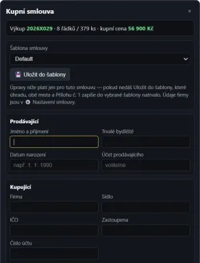 The purchase contract form with seller and buyer details