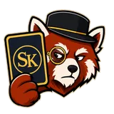 TCGshopkeeper mascot — a red panda in a top hat holding an SK card